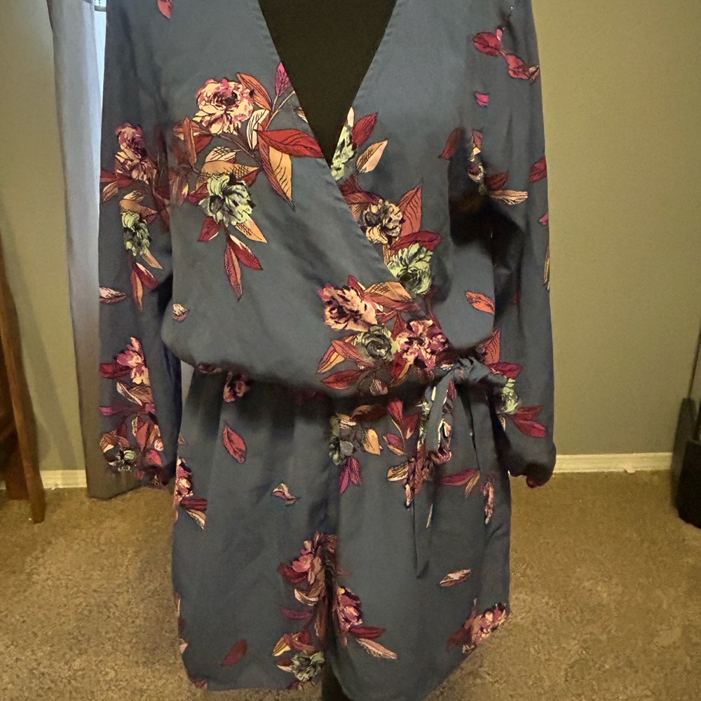 Blue Rain Floral Wrap Jumpsuit in Navy and Pink